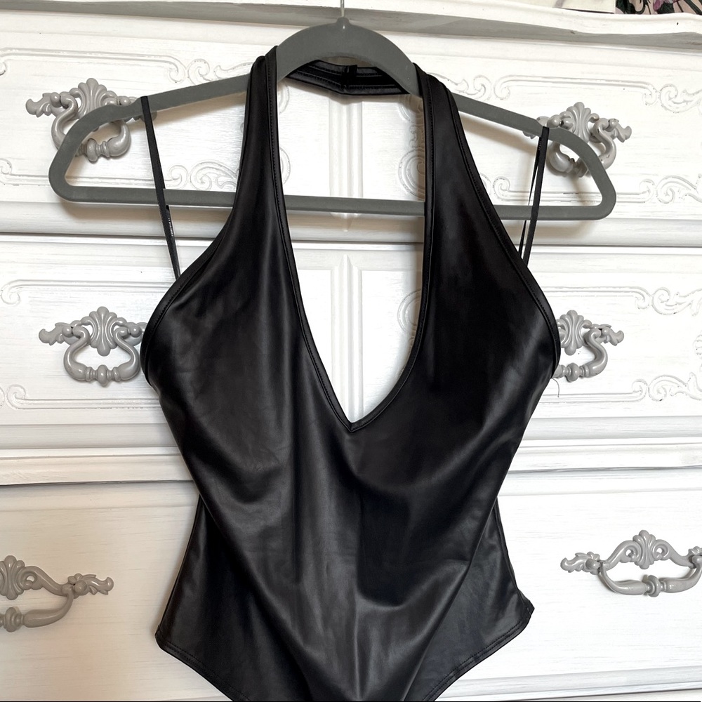 NWT Faux leather bodysuit